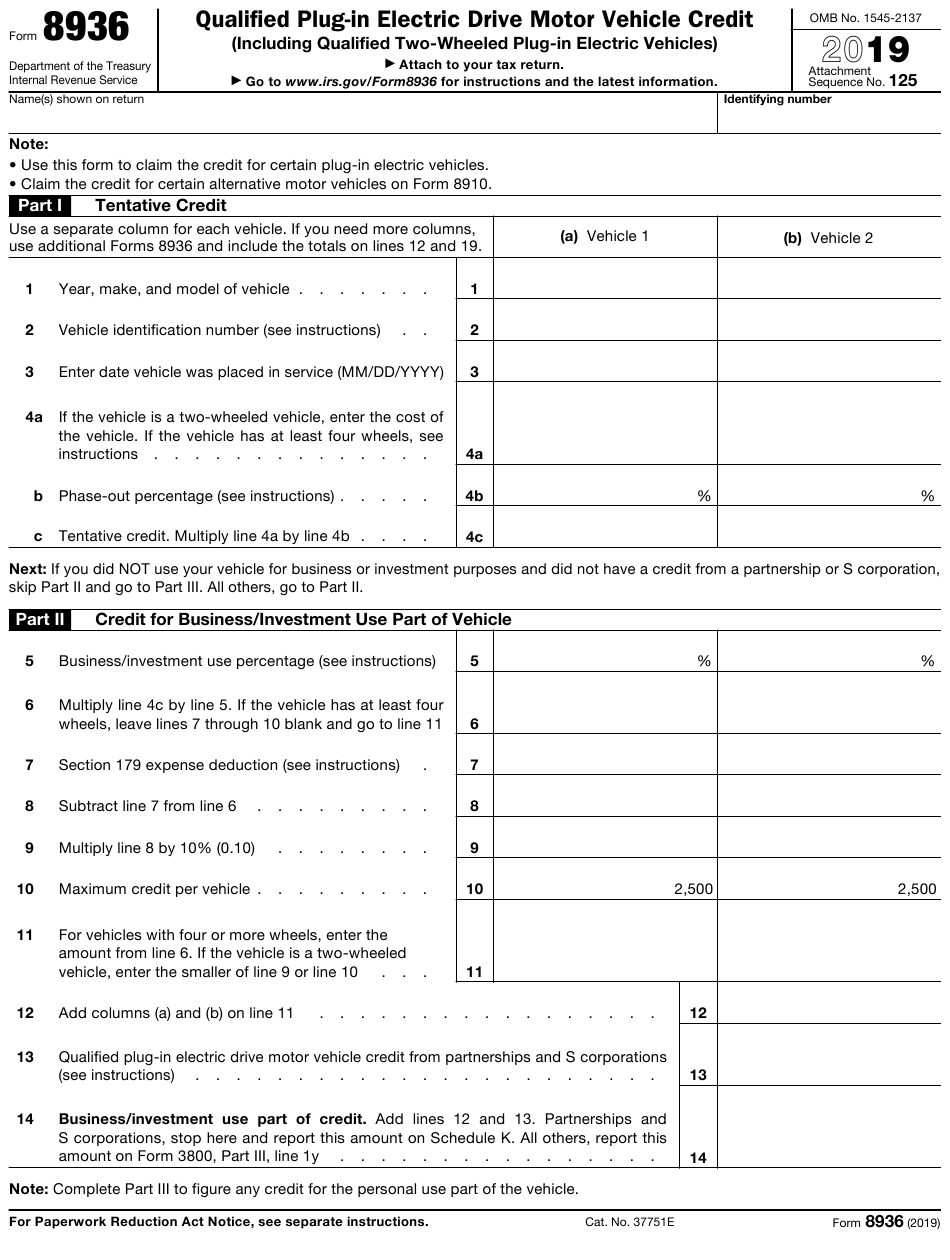 Tax Form For Federal Tax Rebate For Plug In Car
